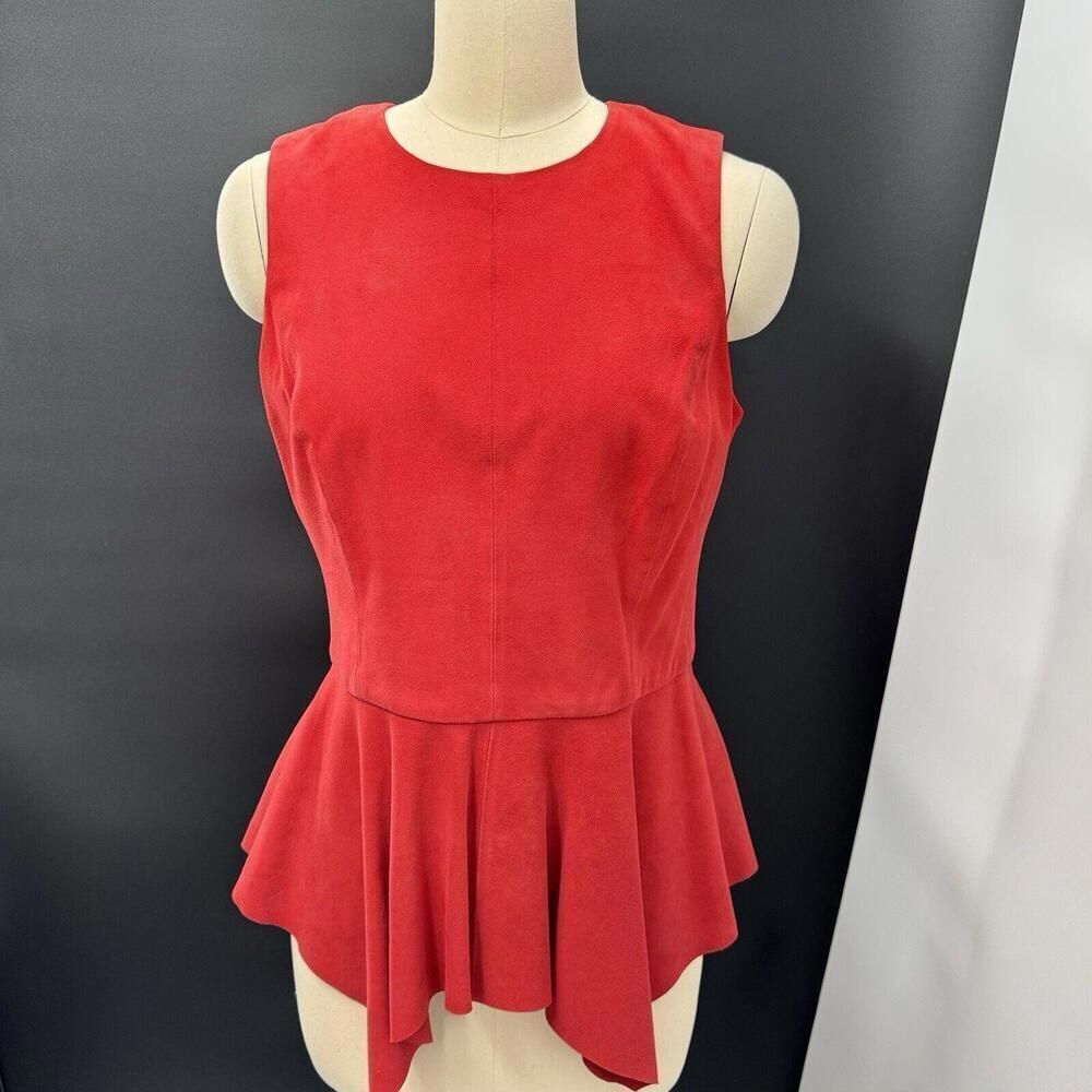 W By Worth Genuine Suede Leather Tshirt Top Blouse Red Sz 4 Or S